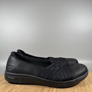 Skechers Arch Fit Uplift Precious Womens‎ 7 Black Slip On Flats  136574